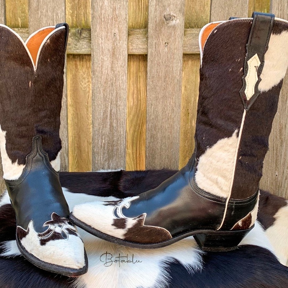 LUCCHESE Rare Cowhide Pony Calf Hair On Hide Cowgirl Cowboy Western Boots, 7 - Picture 3 of 12